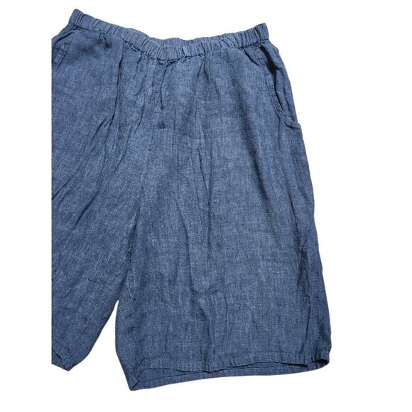 FLAX By Jeanne Engelhart 100% Linen Shorts High Rise Blue Sz M Pull On Casual - Picture 6 of 8